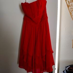 Red Strapless chiffon David's bridal Bridesmaid Dress Size 2